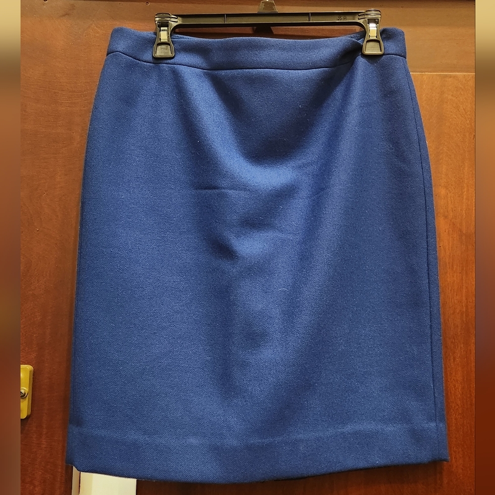 Vintage J. Crew No.2 Royal Cobalt Blue 100% Wool Pencil Skirt Office